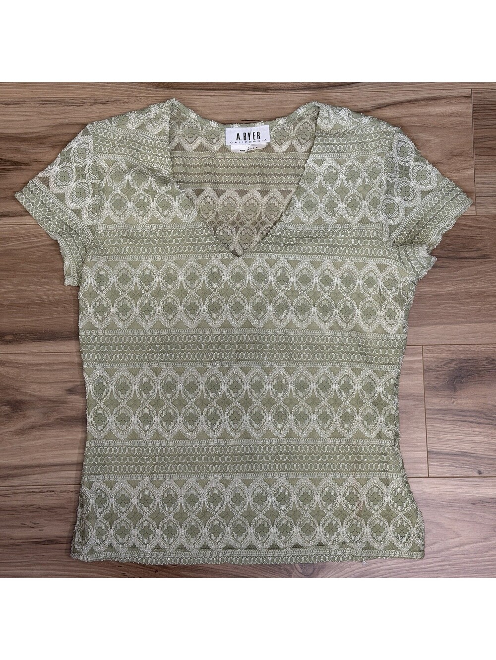 A. Byer California Sage Green Fairy Lace Top Vintage 90s Sz L